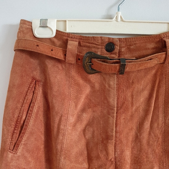 VINTAGE Camel Suede Trousers with Belt - Picture 3 of 5